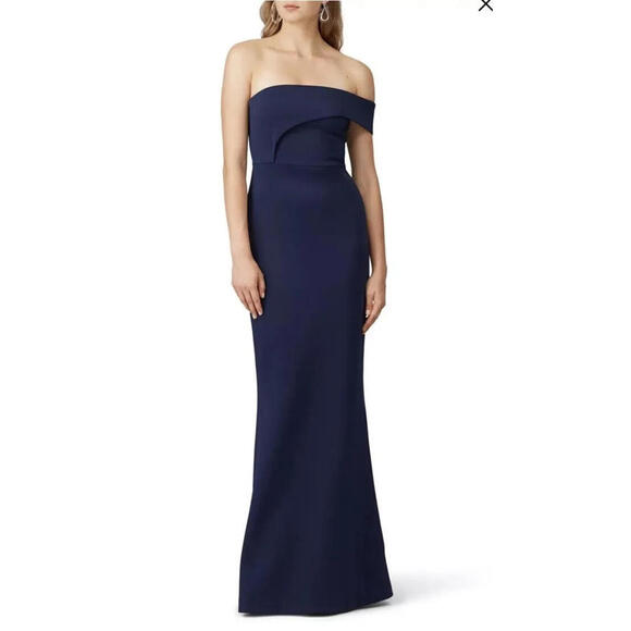Black Halo Eve black Molten  Off-The-Shoulder Column Gown Dress size 8 $575 msrp - Picture 1 of 10